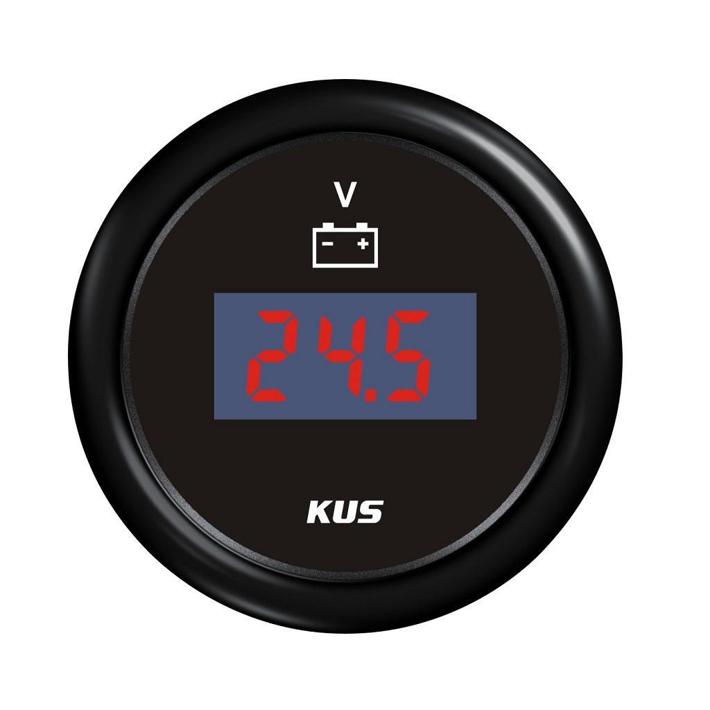 KUS Waterproof Voltmeter Voltage Gauge 12V/8-16V 52MM Black 2 With Backlight 